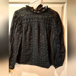 J. Crew Elegant Black Eyelet Blouse